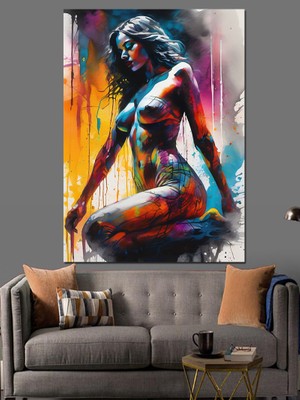 Renkli Nü Kadın Dekoratif Kanvas - Mdf Ahşap Tablo