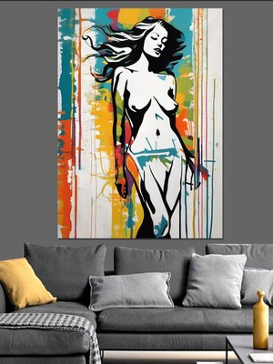 Renkli Fon Nü Kadın Dekoratif Kanvas - Mdf Ahşap Tablo