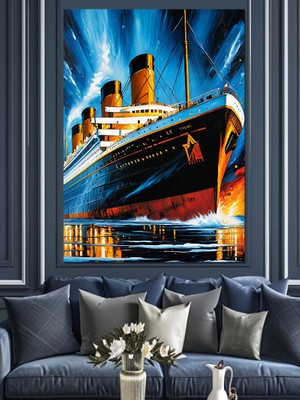 Pastel Titanic Çizimi Dekoratif Kanvas - Mdf Ahşap Tablo