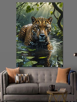 Sudaki Leopar Dekoratif Kanvas - Mdf Ahşap Tablo