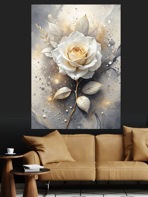 Beyaz Gül Dekoratif Kanvas - Mdf Ahşap Tablo