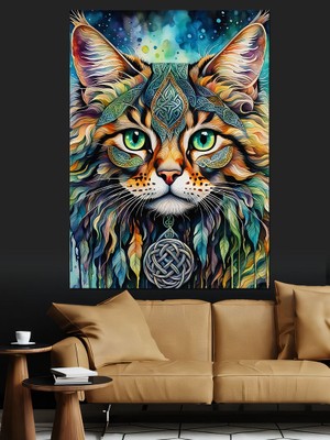 Düş Kapanı ve Sevimli Kedi Dekoratif Kanvas - Mdf Ahşap Tablo