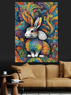 Renkli Tavşan Dekoratif Kanvas - Mdf Ahşap Tablo