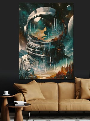 Astronot ve Uzay Dekoratif Kanvas - Mdf Ahşap Tablo