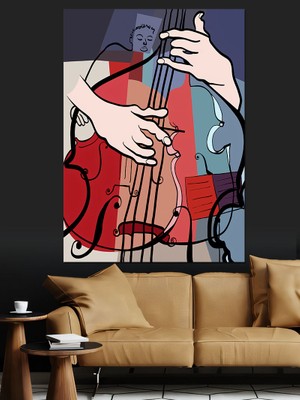 Kontrabas Dekoratif Kanvas - Mdf Ahşap Tablo