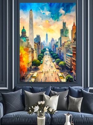 Renkli Şehir Dekoratif Kanvas - Mdf Ahşap Tablo