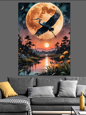 Gün Batımı ve Akbaba Dekoratif Kanvas - Mdf Ahşap Tablo