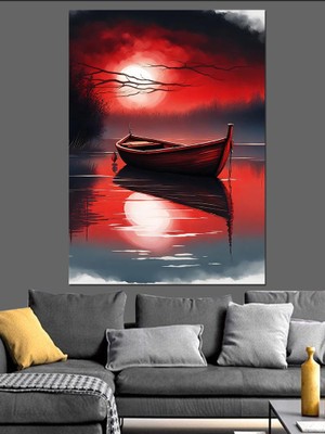 Gün Batımı ve Ahşap Tekne Dekoratif Kanvas - Mdf Ahşap Tablo