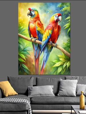 Daldaki Papağanlar Dekoratif Kanvas - Mdf Ahşap Tablo