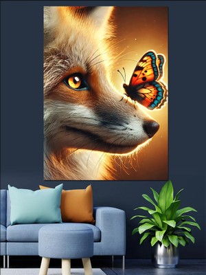 Tilki ve Kelebek Dekoratif Kanvas - Mdf Ahşap Tablo