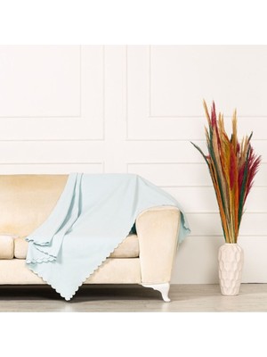 Buz Mavisi Dokuma Kadife Şönil Düz Kumaş Çift Taraflı Koltuk Şalı Örtüsü Battal Boy