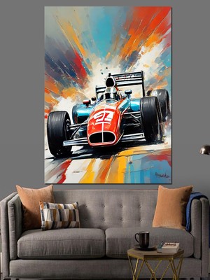Retro Formula 1 Aracı Dekoratif Kanvas - Mdf Ahşap Tablo