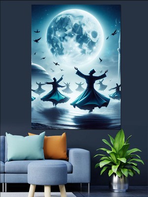 Soyut Sema Yapan Semazenler Dekoratif Kanvas - Mdf Ahşap Tablo