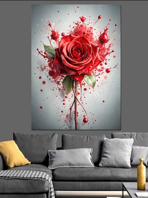 Kırmızı Gül Dekoratif Kanvas - Mdf Ahşap Tablo