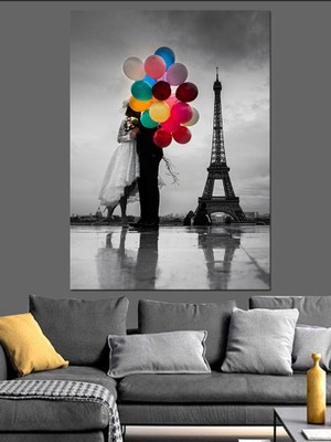 Kulesi ve Uçan Balonlar Dekoratif Kanvas - Mdf Ahşap Tablo