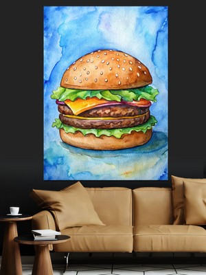 Double Cheeseburger Dekoratif Kanvas - Mdf Ahşap Tablo