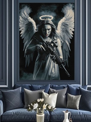 Silahlı Melek Dekoratif Kanvas - Mdf Ahşap Tablo
