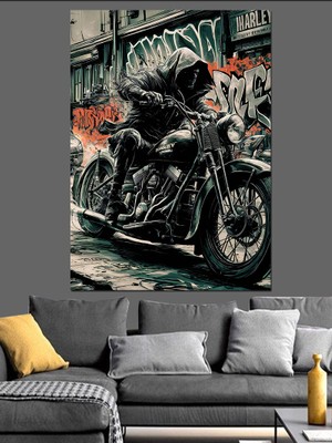 Chopper Motosiklet Dekoratif Kanvas - Mdf Ahşap Tablo