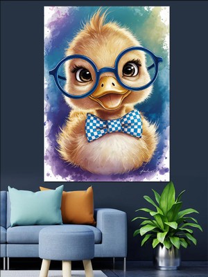 Gözlüklü Yavru Ördek Dekoratif Kanvas - Mdf Ahşap Tablo