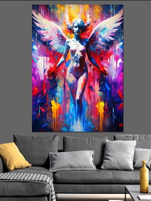 Renkler ve Nü Melek Dekoratif Kanvas - Mdf Ahşap Tablo