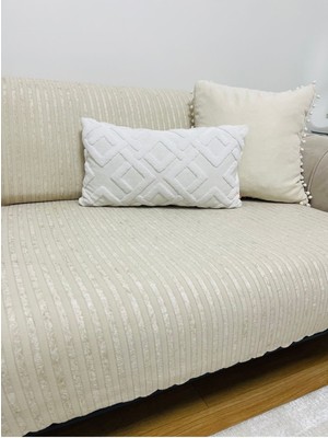 Süngerli Kadife Koltuk Örtüsü Koltuk Şalı Çekyat Örtüsü 3 Kişilik 175 x 210 (1 Adet) Taş