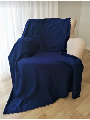 Mat Şönil Lacivert Çift Taraflı Koltuk Çekyat Örtüsü Şalı