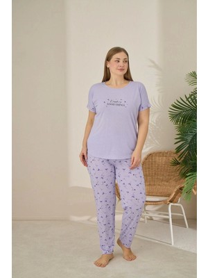 Pijamoni Polyviskon Büyük Beden A. Lila Pijama Takımı - 7340