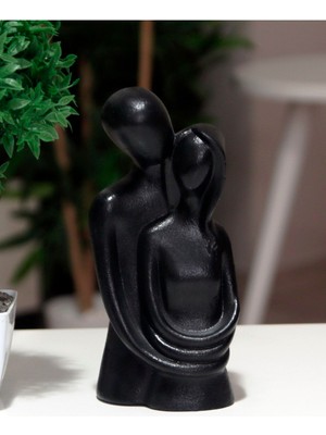 Sarılan Sevgili Çift Biblo 12,5x6  cm  Siyah Dekoratif Obje Biblo