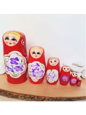 Ahşap Kırmızı Matruşka Bebek 6'lı