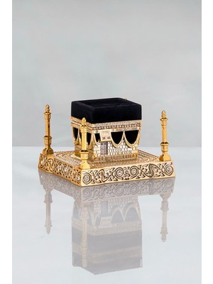 Zirkon Taşlı Gold Dört Köşe Kuleli Kabe 12*8  cm