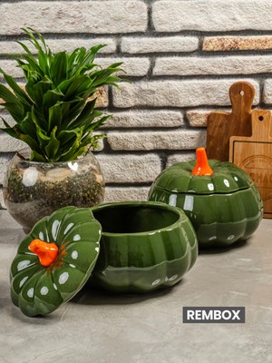 2'li Büyük Boy Bal Kabağı Dekoratif Saklama Kabı - Baharatlık Şekerlik 2'li Obje