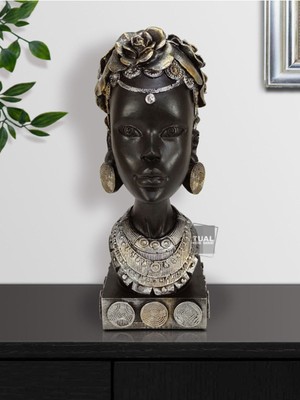 Dekoratif Çiçekli Etnik Kadın Heykeli (26X11CM)