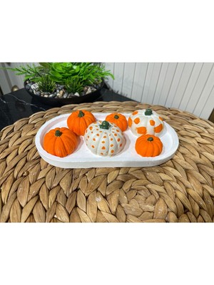 6'lı Bal Kabağı Biblo Süs - Dekoratif Sunum Tabağı ile Şık Masa Süsü