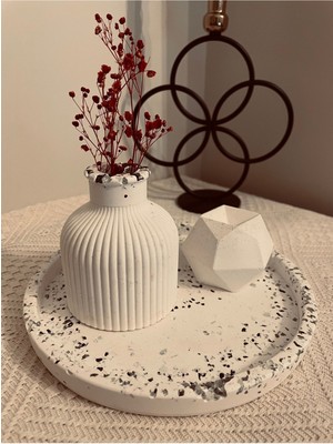 3'lü Ayna Kırığı Detaylı Dekoratif Çizgili Vazo Set