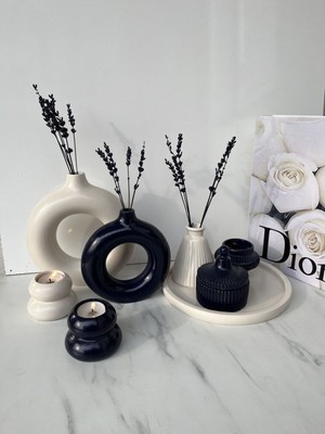 Teknotrust Sibel/ela Tasarım 2’li Halkavazokoyu Lacivert , 2’li Mumluklu Set, Tepsili Set 9 Parça 20 x 19& 15 x 14