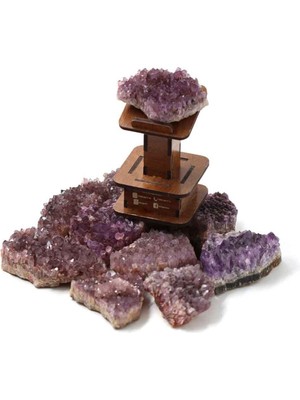 Ametist Taşı Ahşap Standlı Işlenmemiş Doğal Taş Ham Kütle 55/75 gr