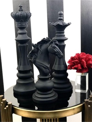 Satranç Takımı Şah Vezir At Siyah 3 Lü Biblo