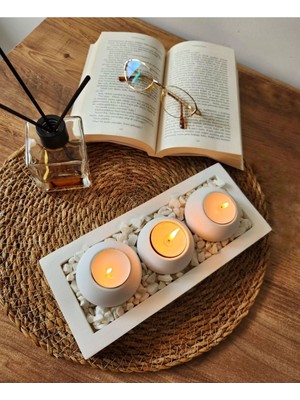 Teknotrust Dekoratif Beton Mumluk Set Oda Kokusu Hediyeli (Taşlar Mumlar Dahil)