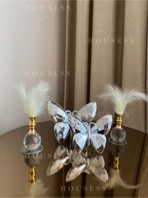 Dekoratif Kelebek ve 2 Adet Tüylük Biblo Süs