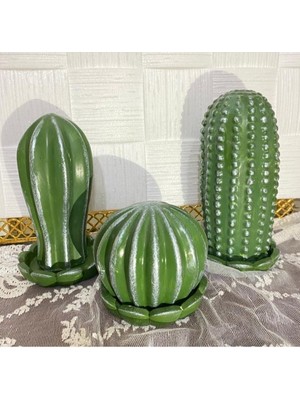 3 Lü Dekoratif Kaktüs+3 Altlığı 6 Parça