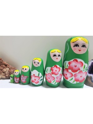 6lı Iç Içe Geçen Ahşap Yeşil Matruşka Bebek