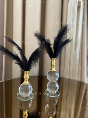 Teknotrust 2' Li Gold Kristal Top Tüylük ve Siyah Tüy Dekor Biblo Süs