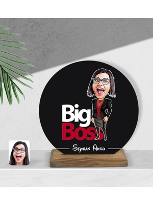 Kişiye Özel Kadın Big Boss Karikatürlü Yuvarlak Ahşap Biblo-2