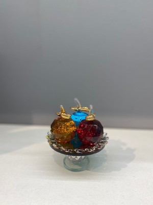 Dekoratif Kristal Cam Ayaklı Üçlü Elma Renkli