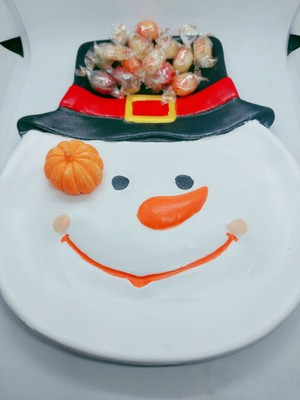 Yılbaşı Temalı Dekoratif Tabak Sunumluk Kardan Adam Tabak