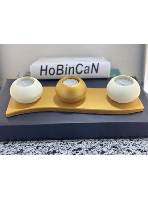 4 Parça Gold Tabaklı  & Krem - Beton Mumluk