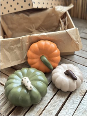 3'lü Dekoratif Bal Kabağı Krem Yeşil Turuncu Biblo Set
