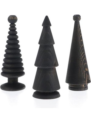 Hediyelik Orta Boy Siyah Ahşap Yılbaşı Ağacı Seti 3'lü