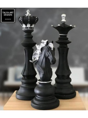 3'lü Set, Dekoratif ve Şık Satranç Biblo Takımı