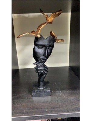 Bronz Renk Kuşlu Mask Biblo Heykel